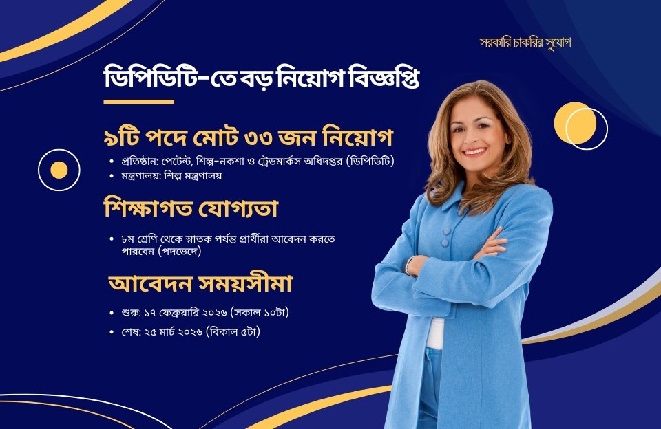 শিল্প মন্ত্রণালয়ের ডিপিডিটি-তে নিয়োগ: ৯ পদে ৩৩ জন নেবে সরকার